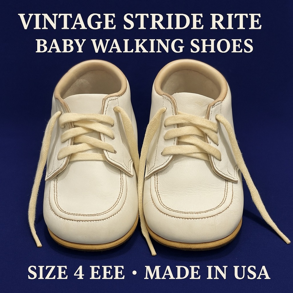 Vintage Stride Rite Baby Walking Shoes – White Leather – Made in USA